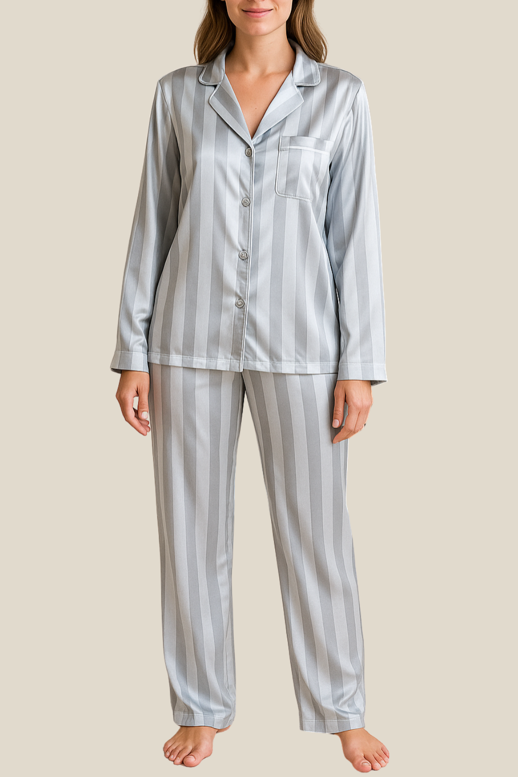 Women’s Long Sleeve Pyjama Set, Soft Cotton Winter Loungewear, Warm Sleepwear