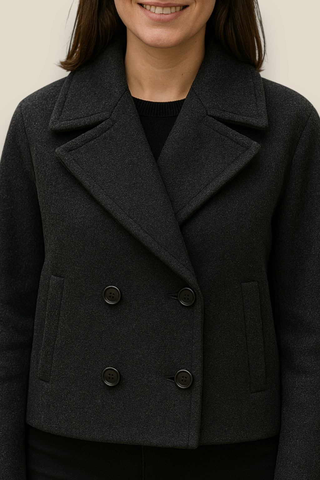 Women’s Double Breasted Wool Coat - Long Sleeve Winter Jacket
