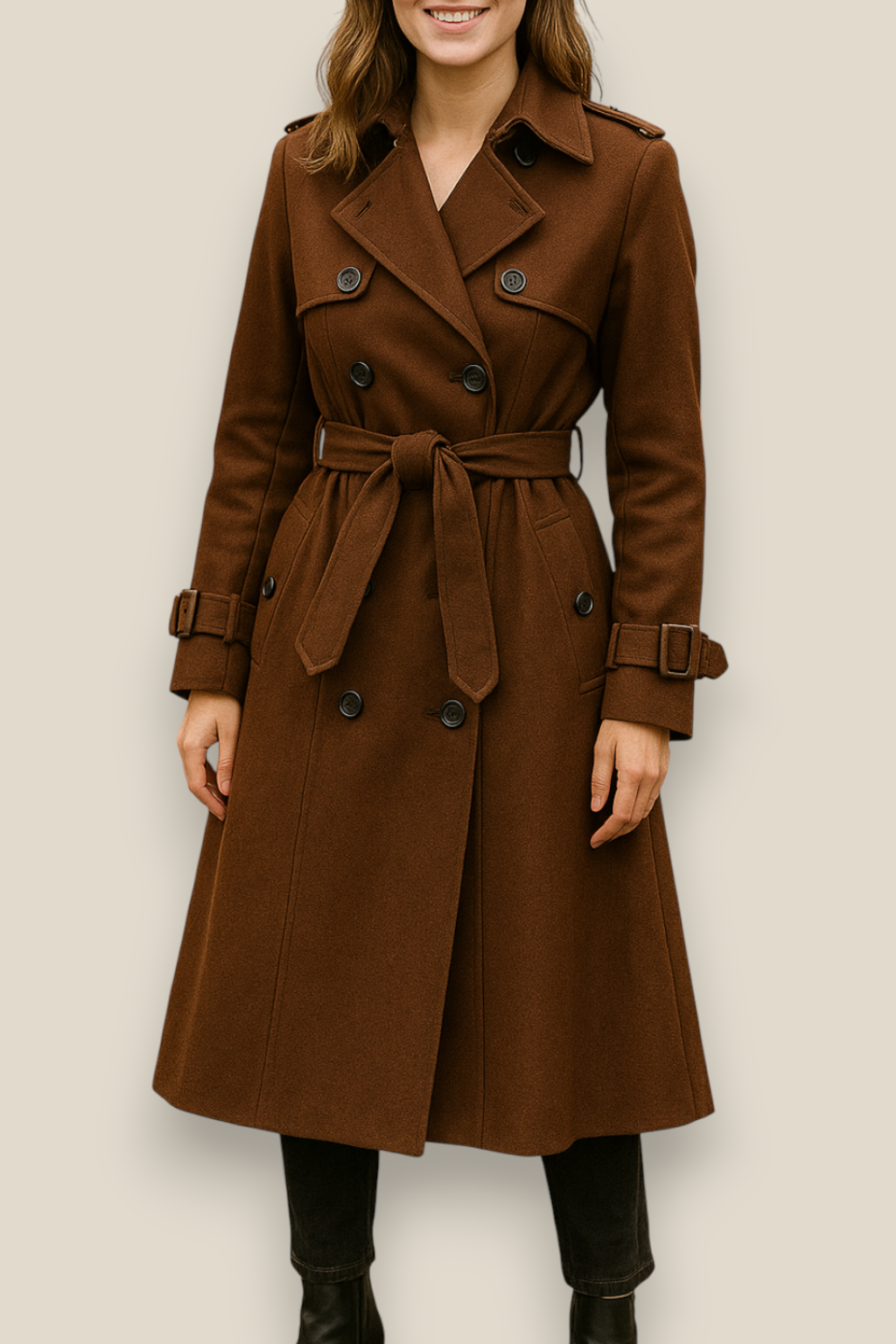 Women’s Double Breasted Trench Coat, Long British Windbreaker, Elegant Winter Overcoat