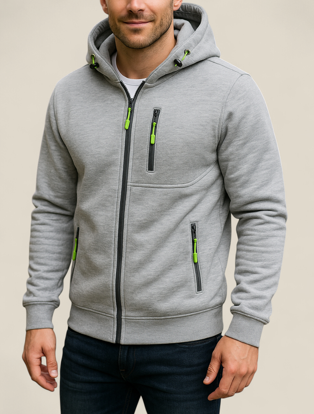 Men’s Hooded Zip-Up Jacket - Casual Long Sleeve Sports Gym Hoodie