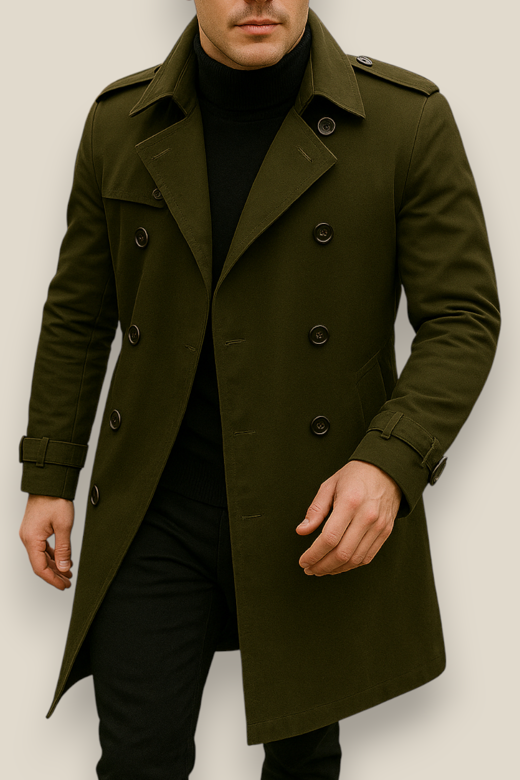 Men’s Long Trench Coat - Vintage Styled Overcoat Jacket