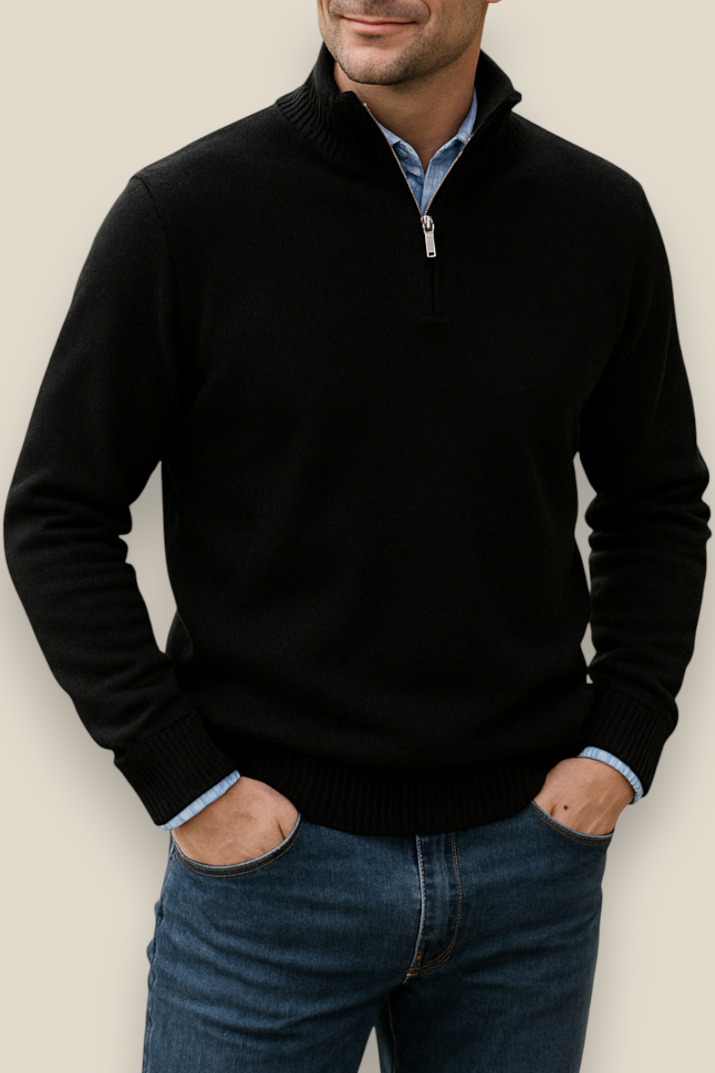 Men’s Knit Jumper, Warm Casual Zipper Sweater, Warm Winter Overcoat