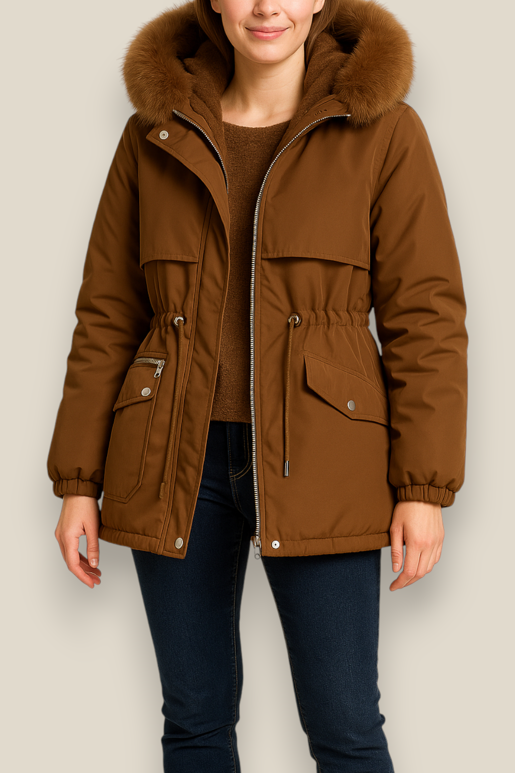 Women’s Fleece Hooded Down Jacket, Warm Winter Parka Coat