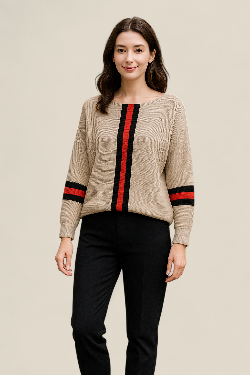 Women’s Vertical Stripe Jumper, Long Sleeve Casual Knit Top, Loose Fit Sweatshirt