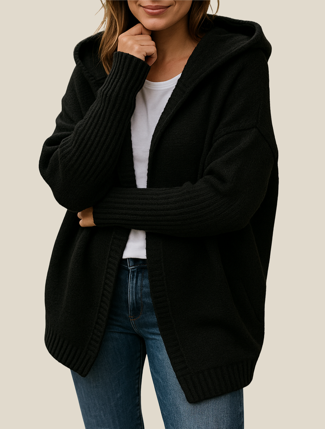 Women’s Knitted Long Cardigan Coat, Relaxed Fit Batwing Sleeve Sweater Jacket For Winter