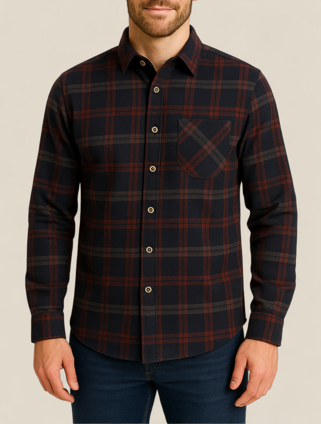 Men’s Flannel Shirt - Long Sleeve Plaid Top, Cotton Button Up Sweater