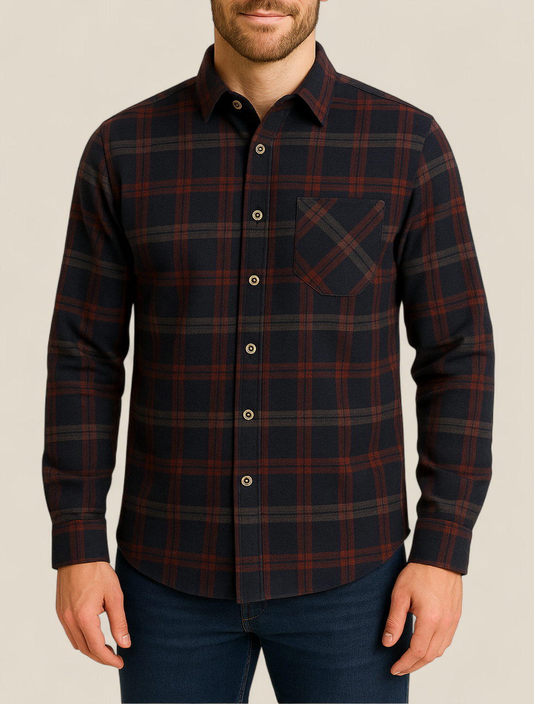 Men’s Flannel Shirt - Long Sleeve Plaid Top, Cotton Button Up Sweater