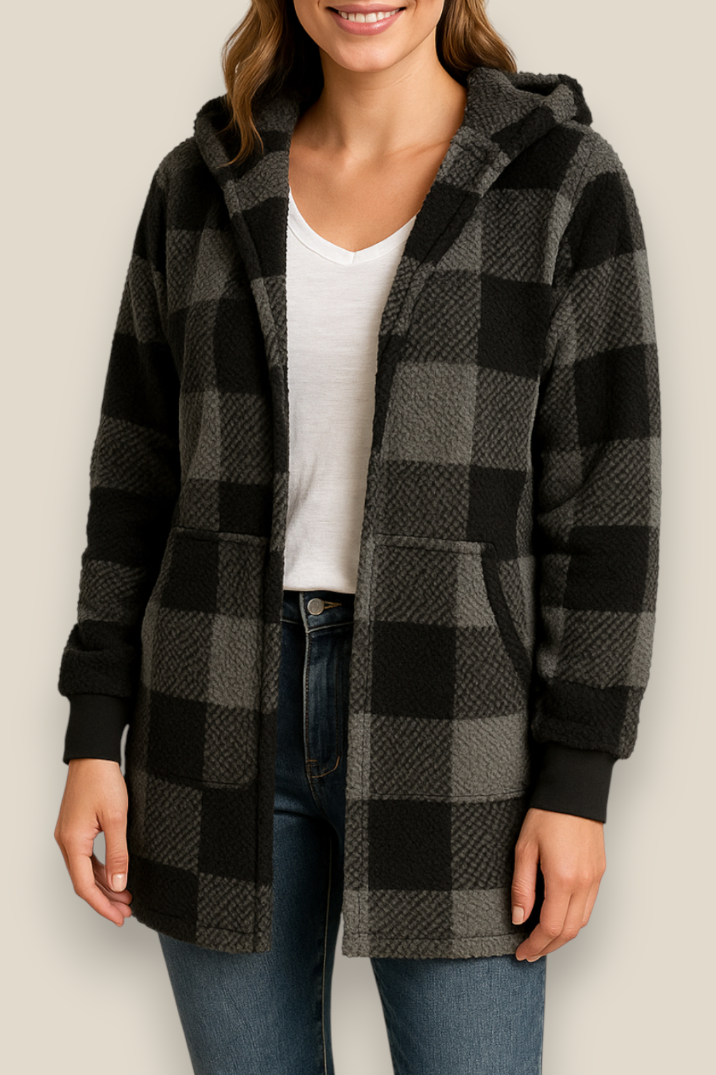 Women’s Plaid Hooded Flannel  Coat - Fleece Warm Winter Jacket