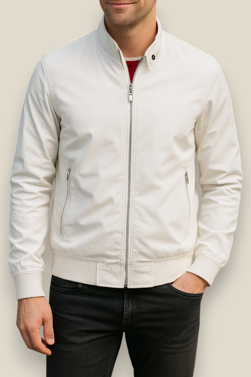 Men’s Winter Bomber Jacket, Solid Stand Collar Windbreaker, Slim Fit Casual Coat