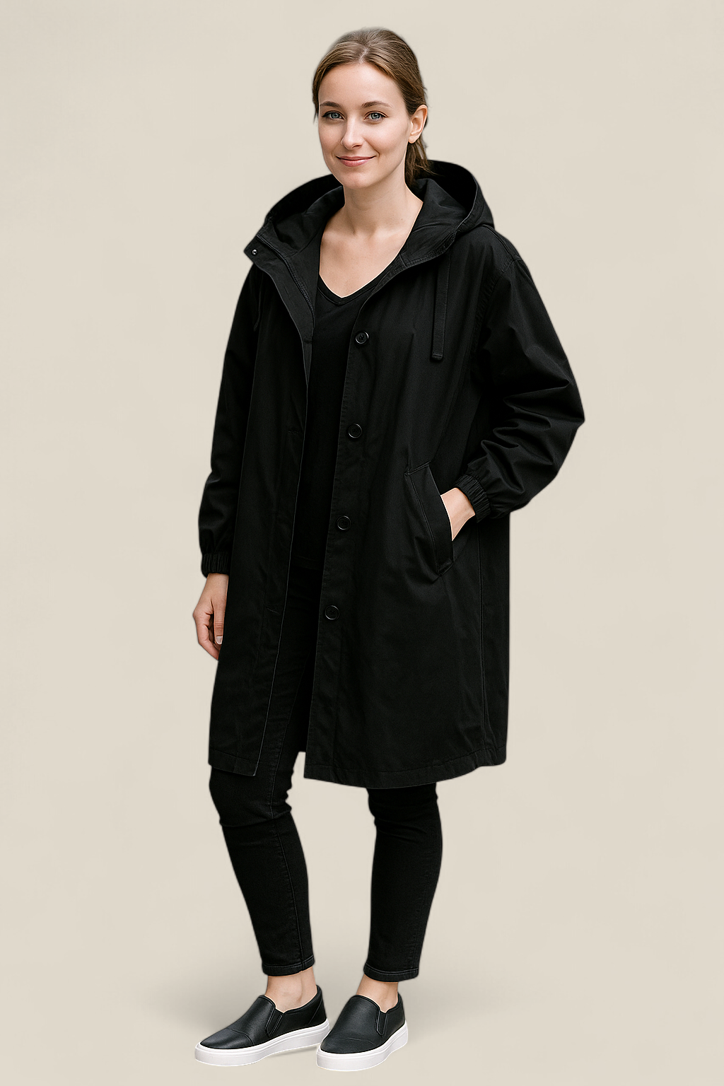 Women’s Hooded Coat, Mid-Length Casual Windproof Jacket, Winter Pullover