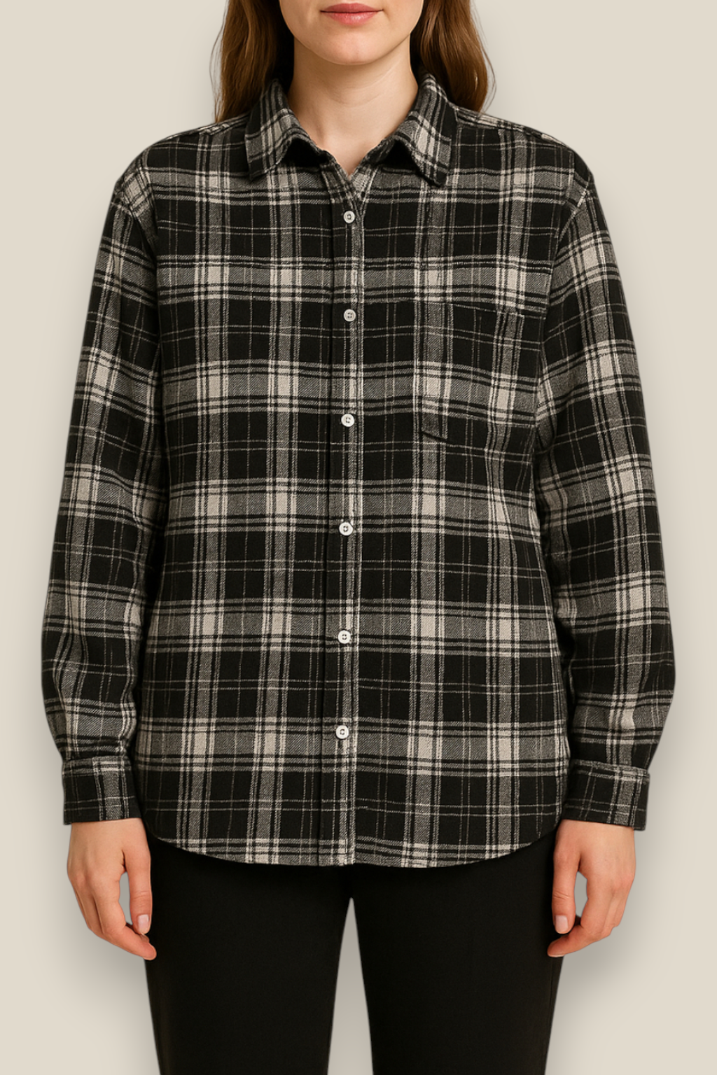 Women’s Plaid Flannel Shirt - Single Breasted Long Sleeve Winter Blouse