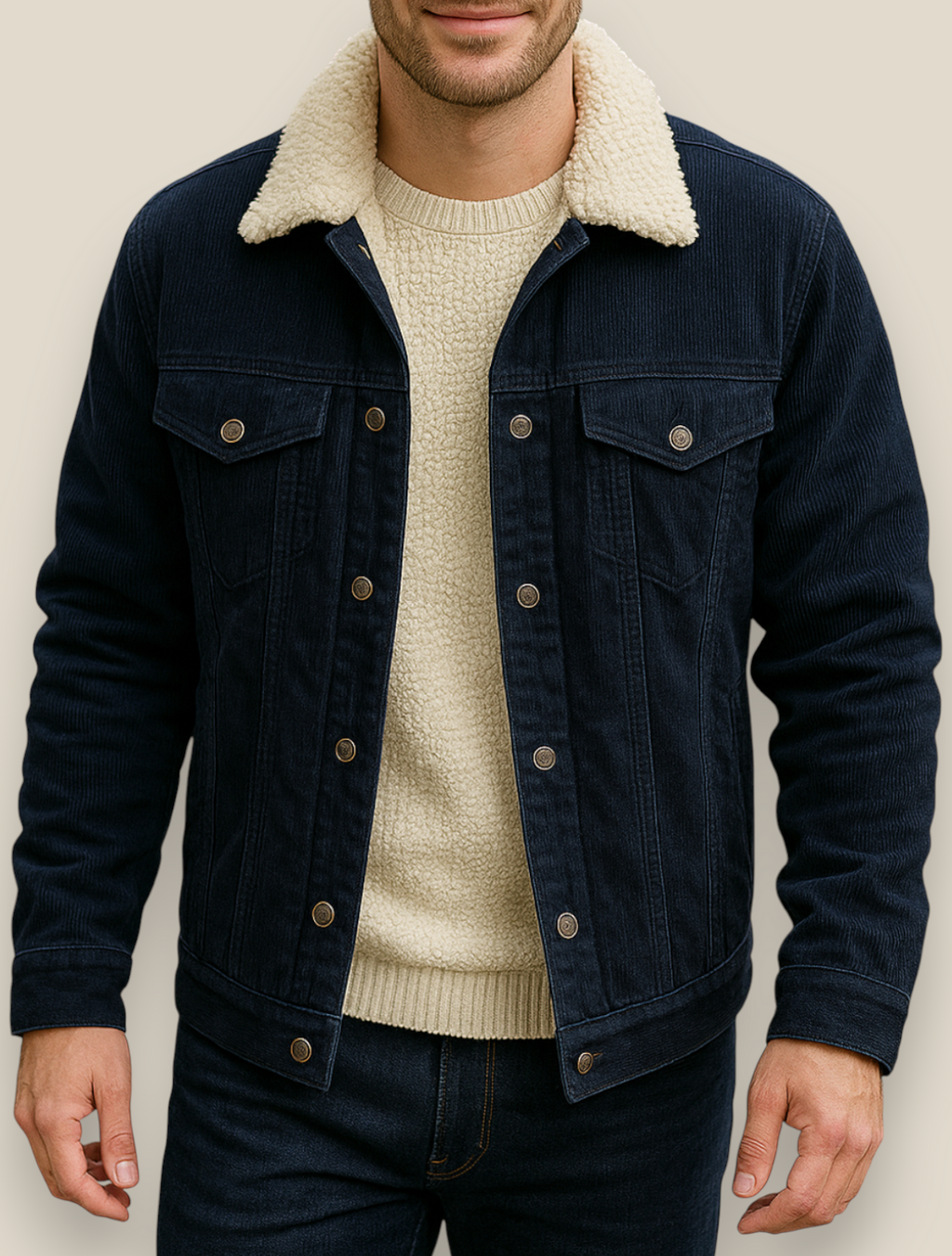 Men’s Corduroy Jacket, Thick Sherpa Fleece Lined Winter Coat, Warm Overcoat