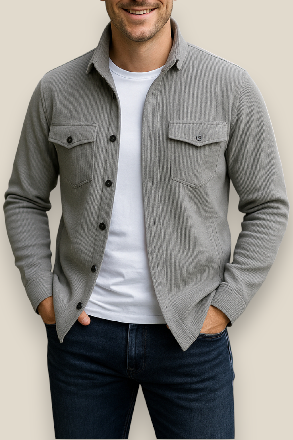 Men’s Corduroy Jacket, Stand Collar Button-Up Casual Coat, Warm Winter Pullover