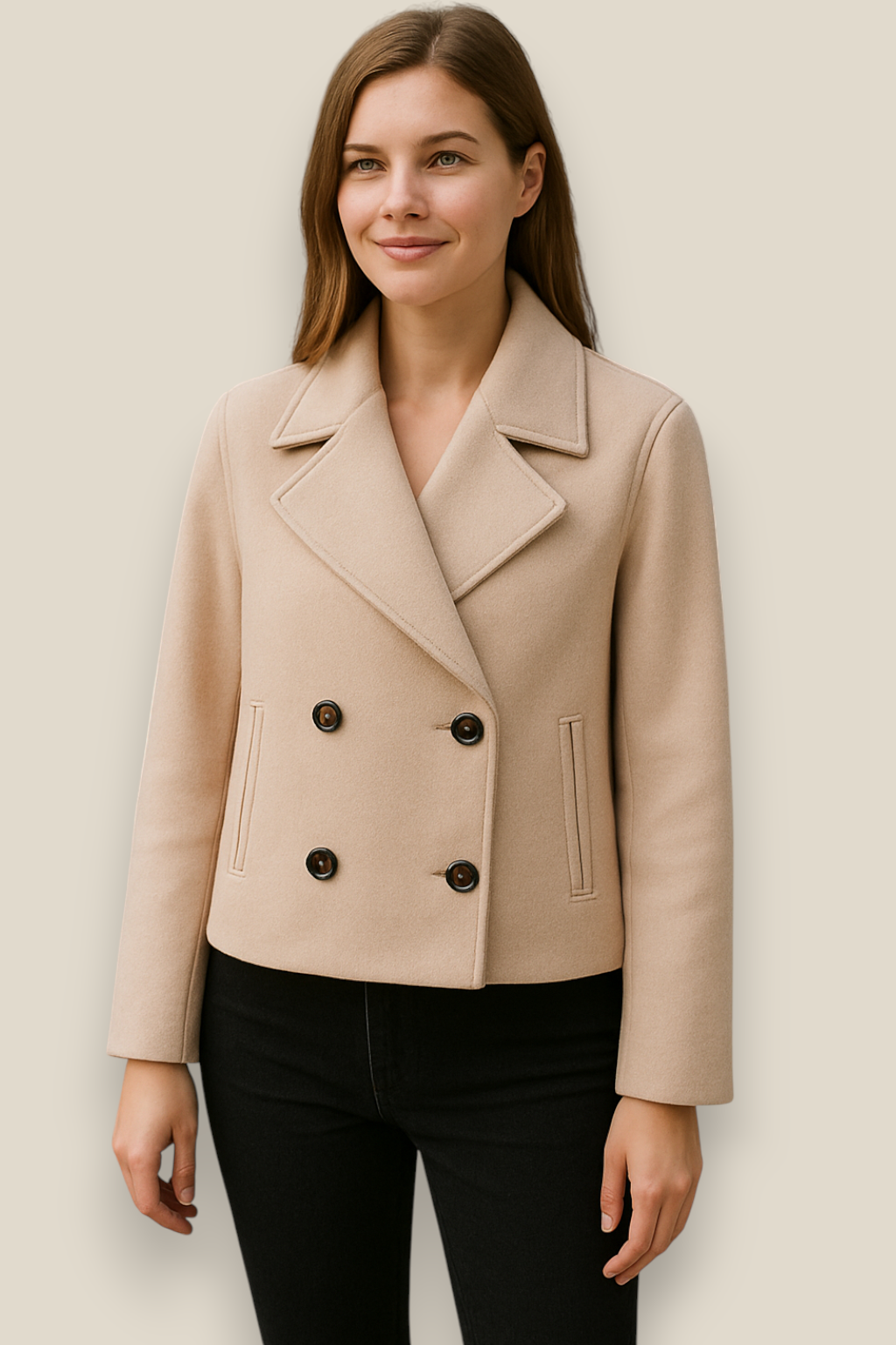Women’s Wool Jacket, Double Breasted Lapel Coat, Warm Winter Overcoat