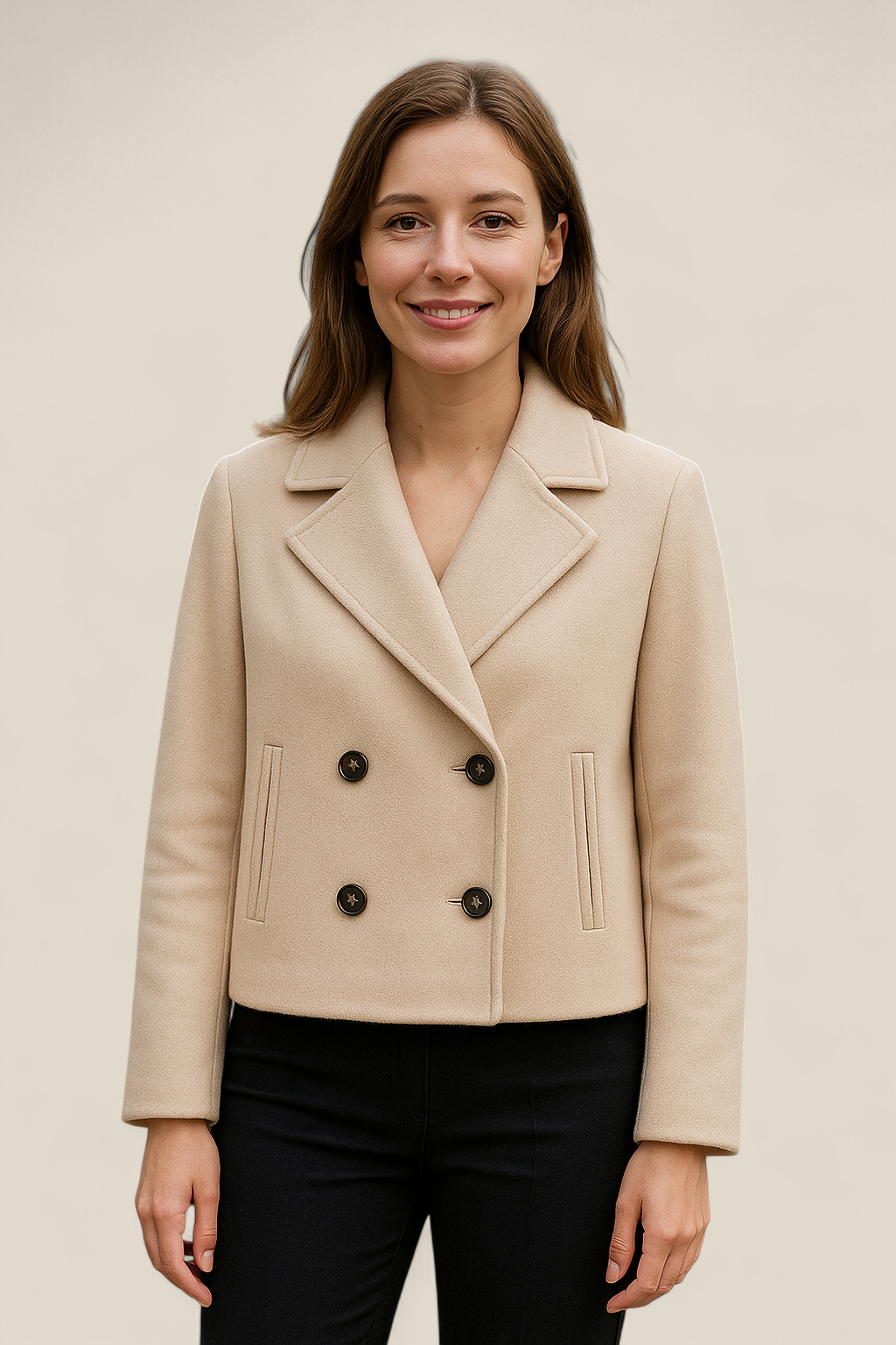 Women’s Woolen Blazer, Double Breasted Lapel Jacket, Warm Winter Coat