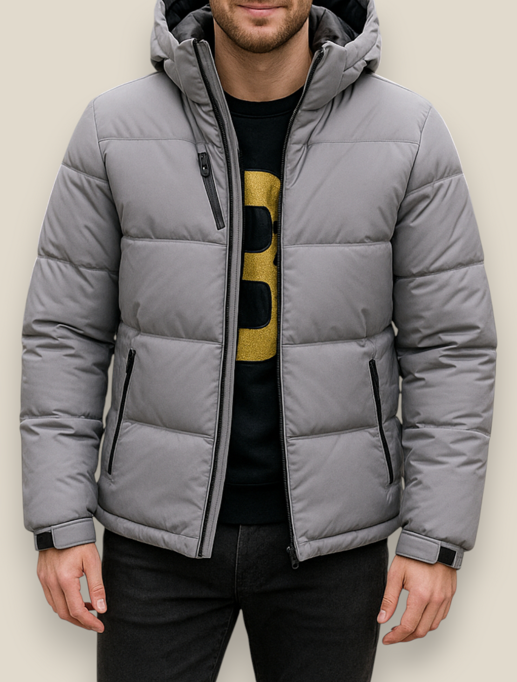 Men’s Hooded Puffer Jacket, Winter Down Coat, Warm Outerwear