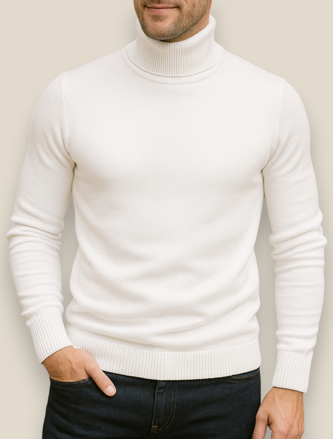Men’s Turtleneck Jumper, Slim Fit High Neck Sweater, Warm Winter Top