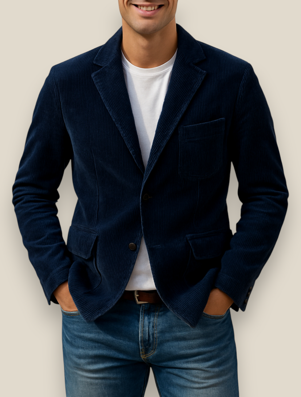 Men’s Corduroy Jacket, Single Breasted Relaxed Fit Coat, Warm Winter Pullover