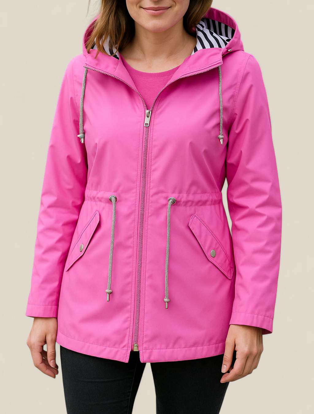 Women’s Waterproof Raincoat, Lightweight Hooded Trench Jacket, Warm Outdoor Coat