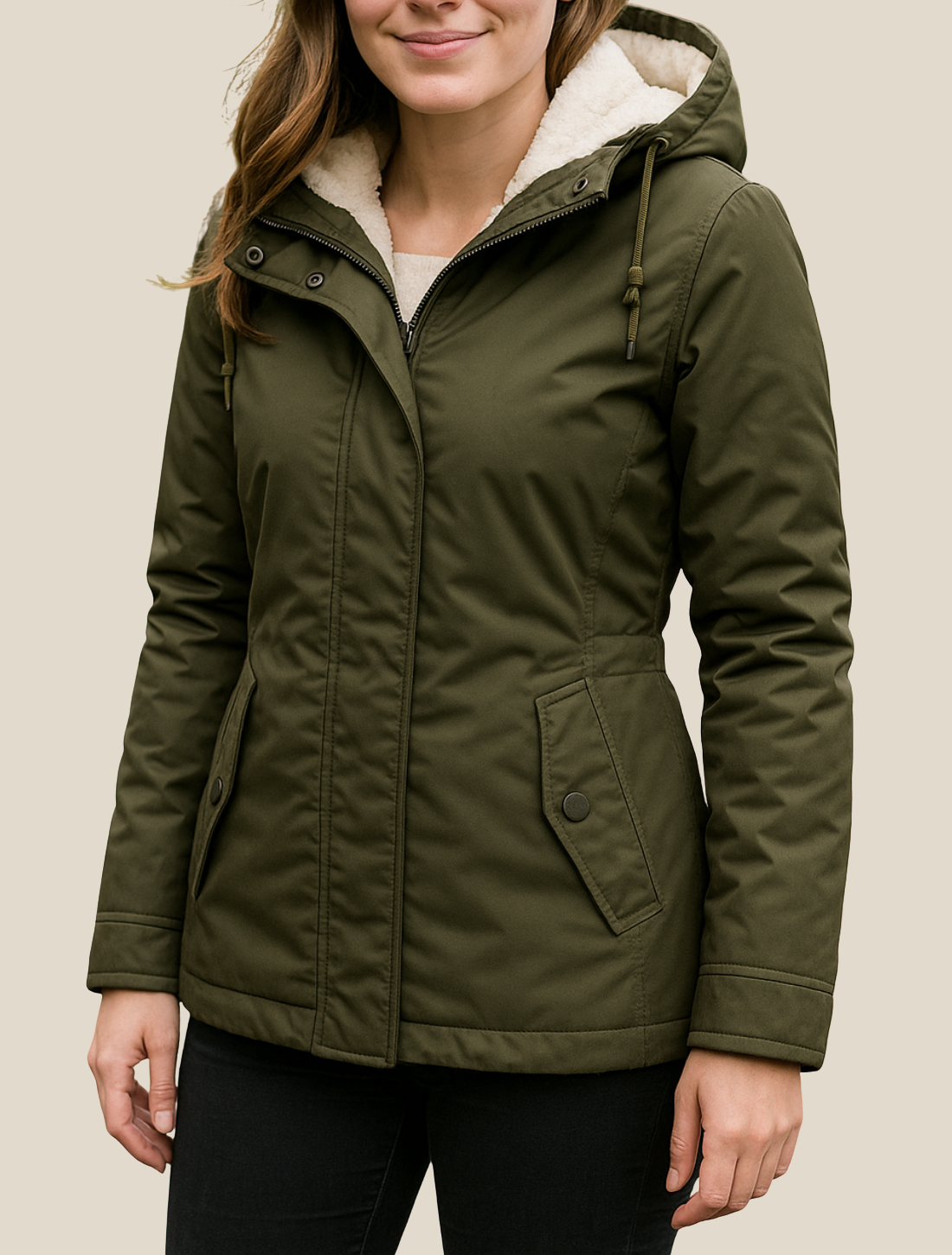 Women's Fleece Hooded Parka Jacket, Casual Thick Winter Coat With Zipper And Pockets