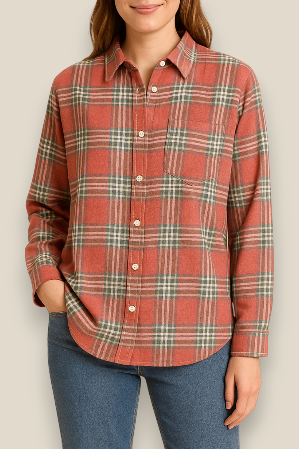 Women’s Flannel Plaid Shirt - Cotton Long Sleeve Casual Winter Blouse