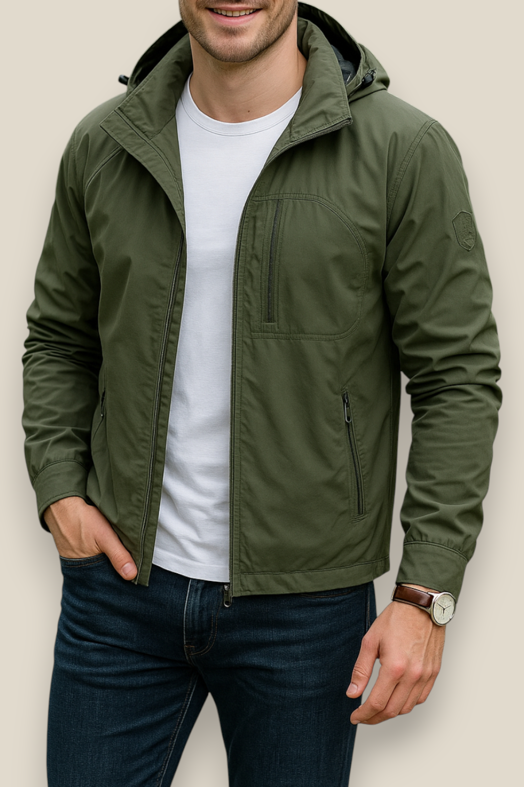 Men’s Lightweight Jacket, Collared Outdoor Coat, Multi-Pocket Windbreaker
