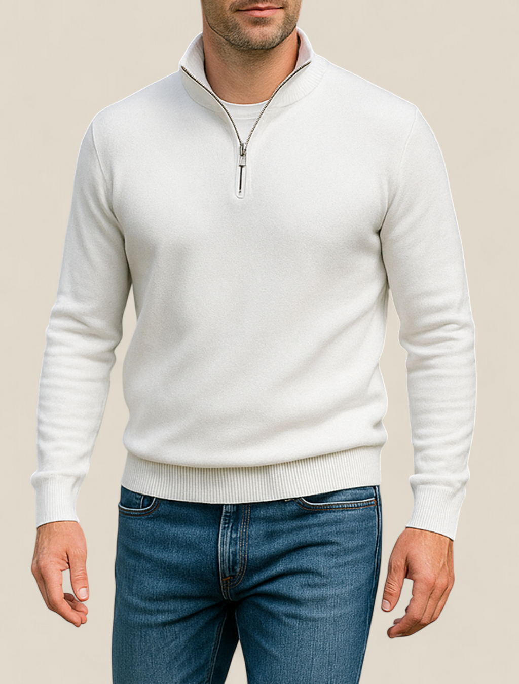 Men’s Fleece Pullover Jumper - Warm Winter Zip-Up Polo