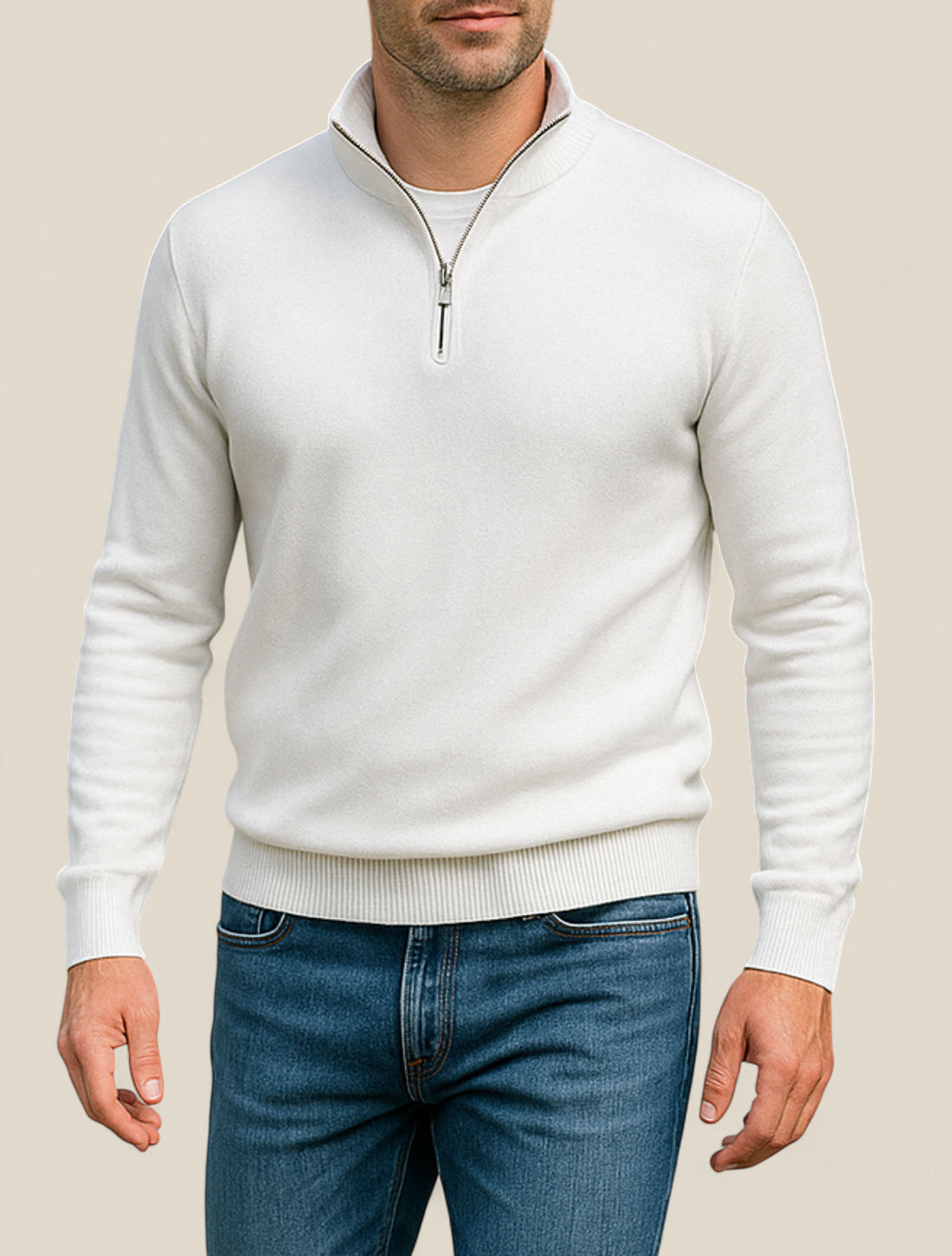 Men’s Fleece Pullover Jumper - Warm Winter Zip-Up Polo