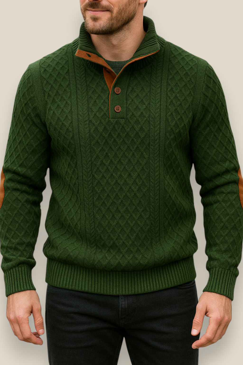 Men’s Jacquard Knit Jumper - Long Sleeve Collared Sweater