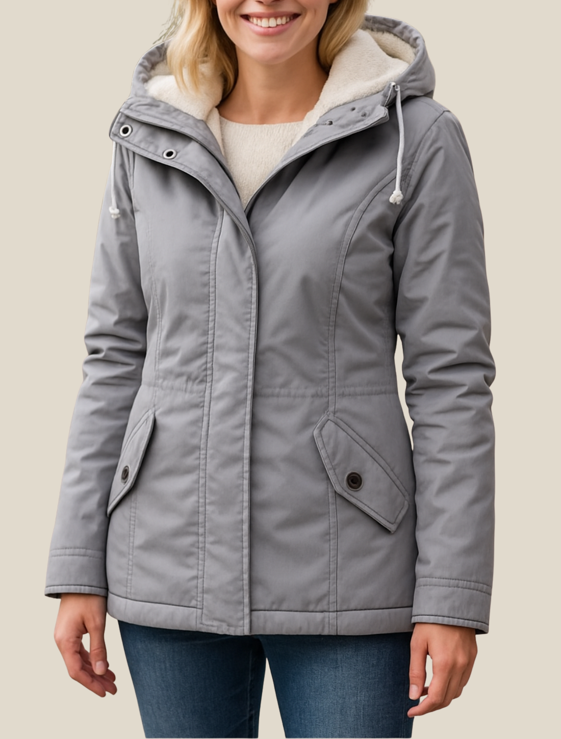 Women’s Hooded Jacket With Fleece Lining, Thick Warm Mid-Length Winter Coat For Winter