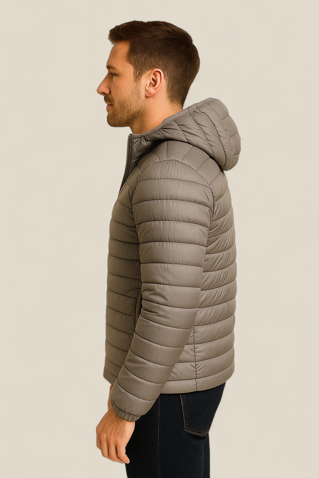 Men’s Lightweight Down Jacket, Slim Fit Hooded Puffer Coat