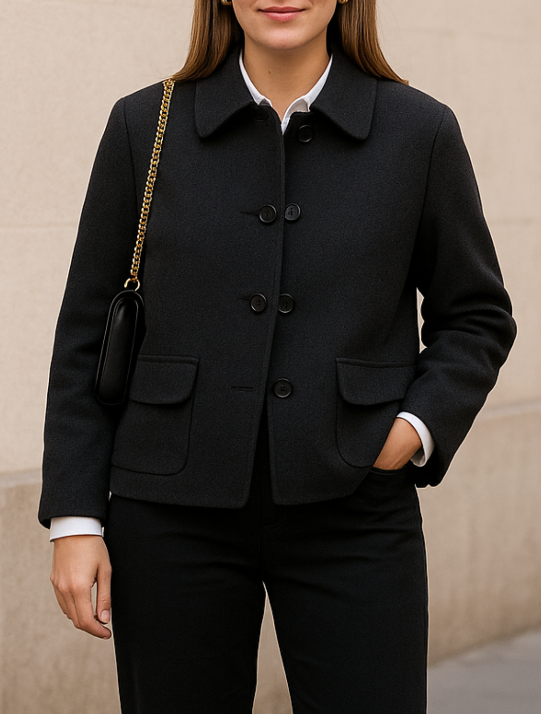 Women’s Wool Coat, Short Button-Up Elegant Jacket, Warm Winter Sweater