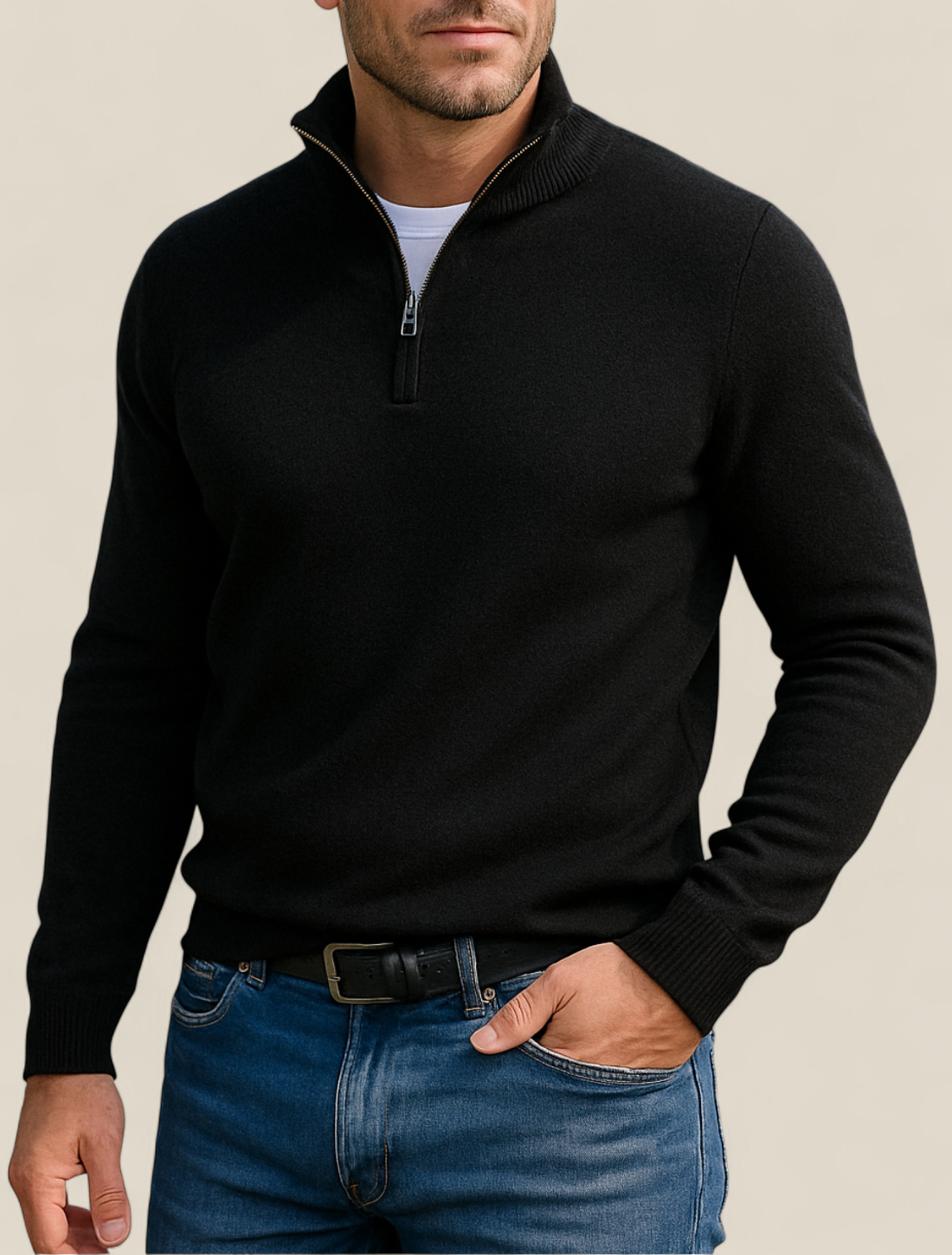 Men’s Fleece Pullover Jumper - Warm Winter Zip-Up Polo