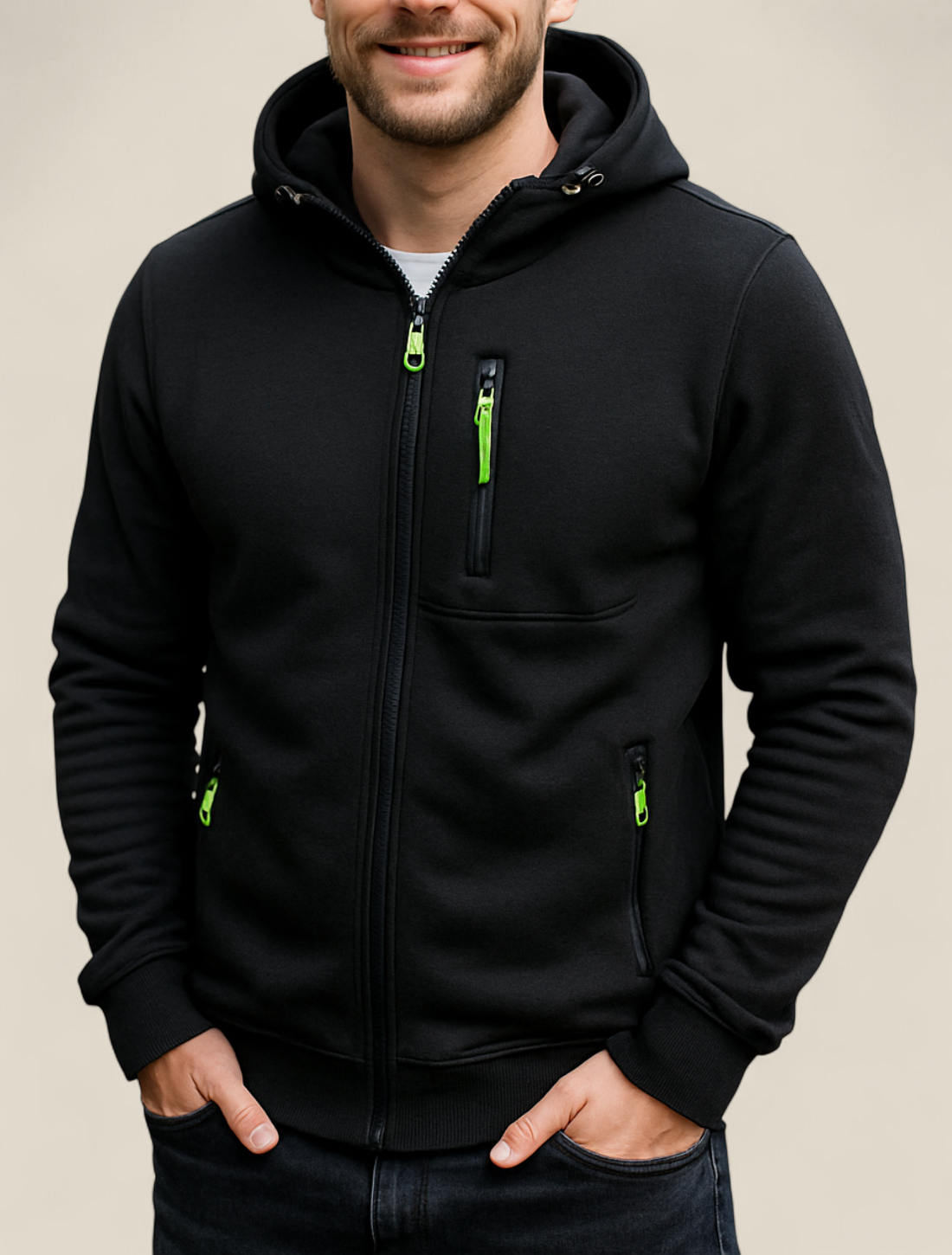 Men’s Hooded Zip-Up Jacket - Casual Long Sleeve Sports Gym Hoodie