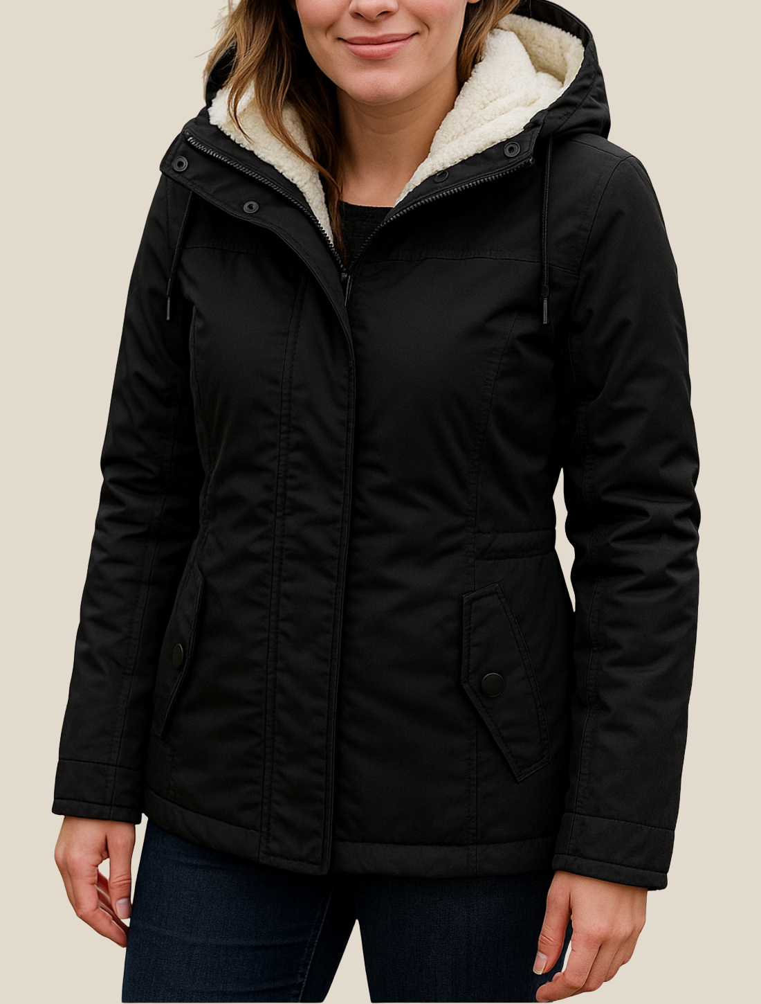 Women's Fleece Hooded Parka Jacket, Casual Thick Winter Coat With Zipper And Pockets