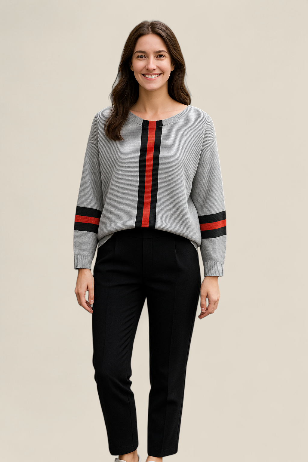 Women’s Vertical Stripe Jumper, Long Sleeve Casual Knit Top, Loose Fit Sweatshirt