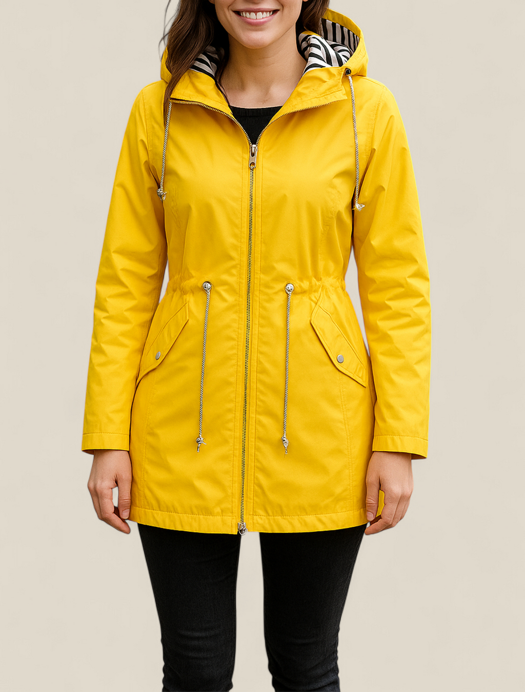 Women’s Waterproof Raincoat, Lightweight Hooded Trench Jacket, Warm Outdoor Coat