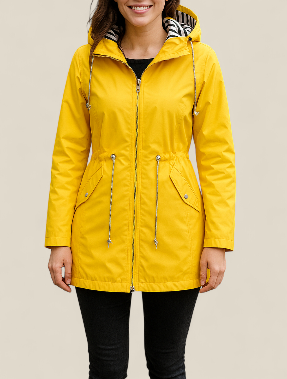 Women’s Waterproof Raincoat, Lightweight Hooded Trench Jacket, Warm Outdoor Coat