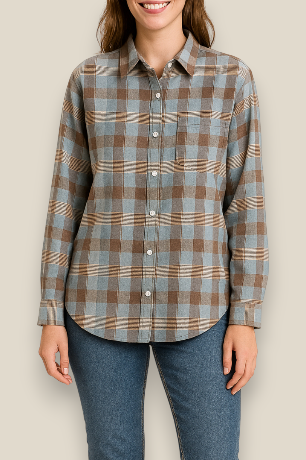 Women’s Flannel Plaid Shirt - Cotton Long Sleeve Casual Winter Blouse