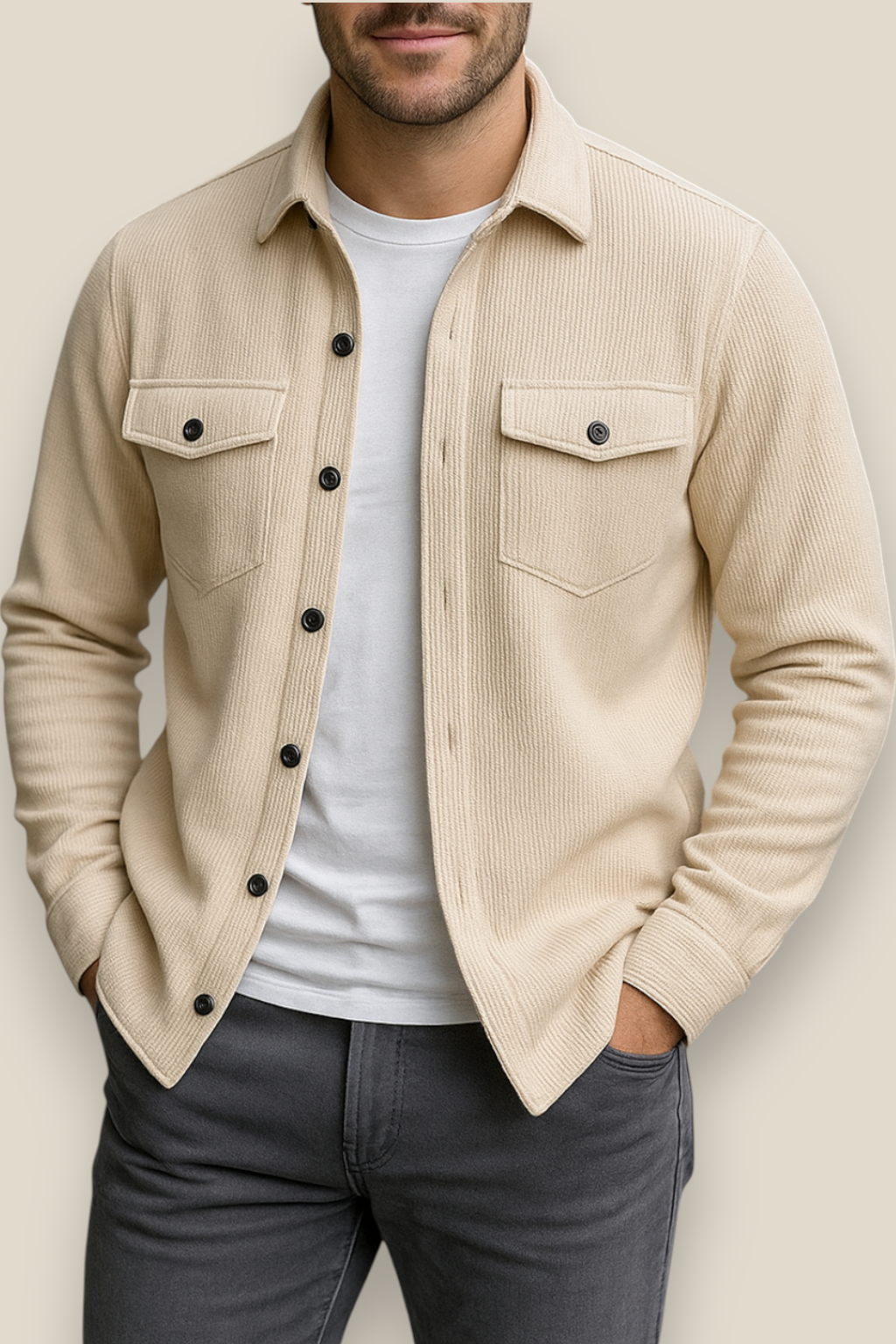 Men’s Corduroy Jacket, Stand Collar Button-Up Casual Coat, Warm Winter Pullover