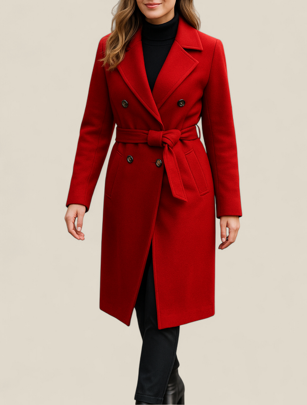 Women’s Wool Trench Coat, Double Breasted Overcoat, Belted Winter Jacket
