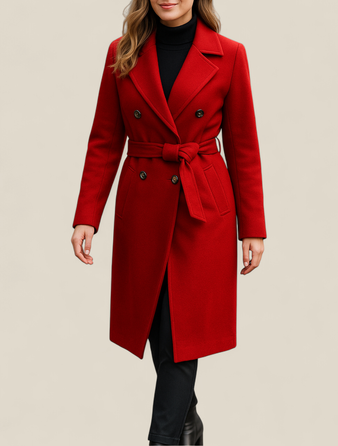Women’s Wool Trench Coat, Double Breasted Overcoat, Belted Winter Jacket