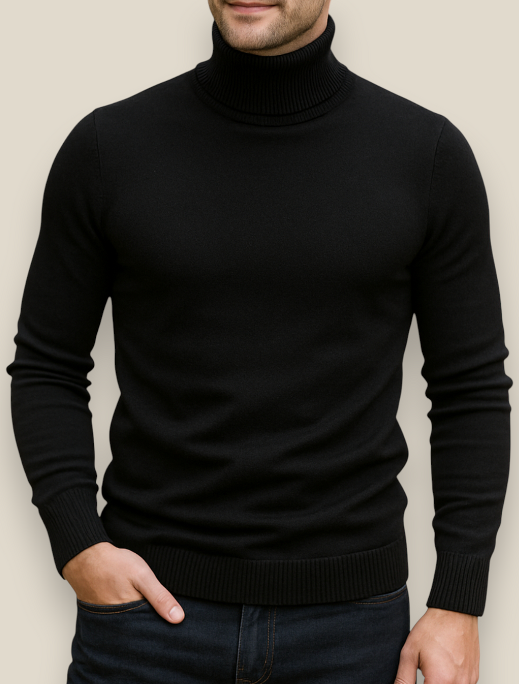 Men’s Turtleneck Jumper, Slim Fit High Neck Sweater, Warm Winter Top