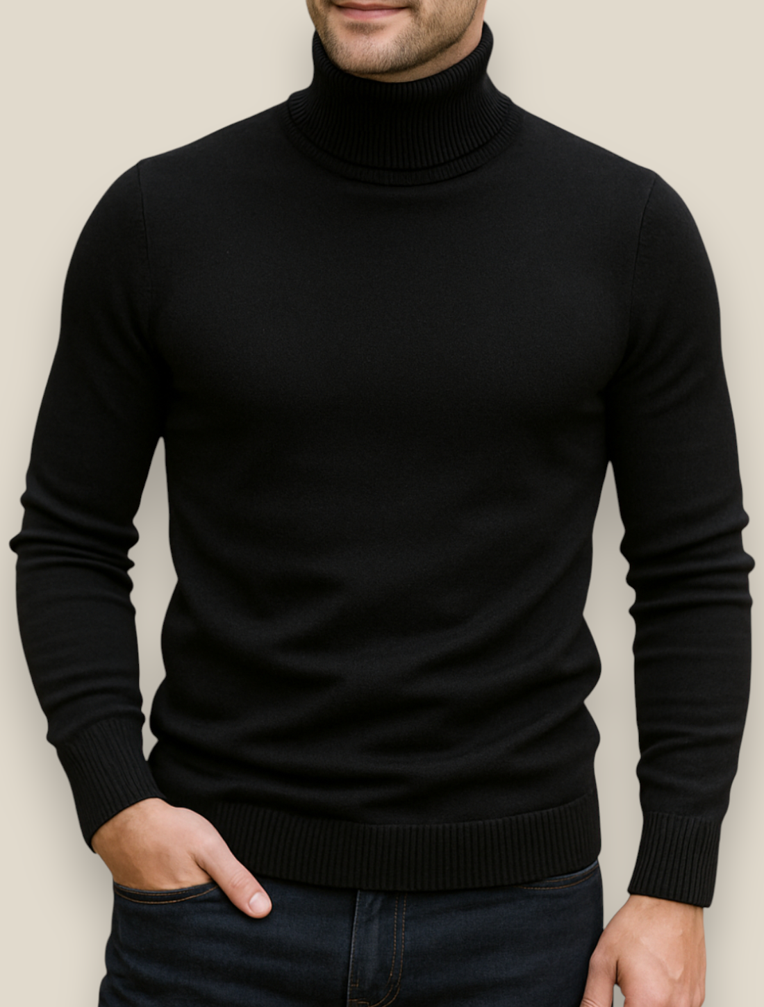 Men’s Turtleneck Jumper, Slim Fit High Neck Sweater, Warm Winter Top