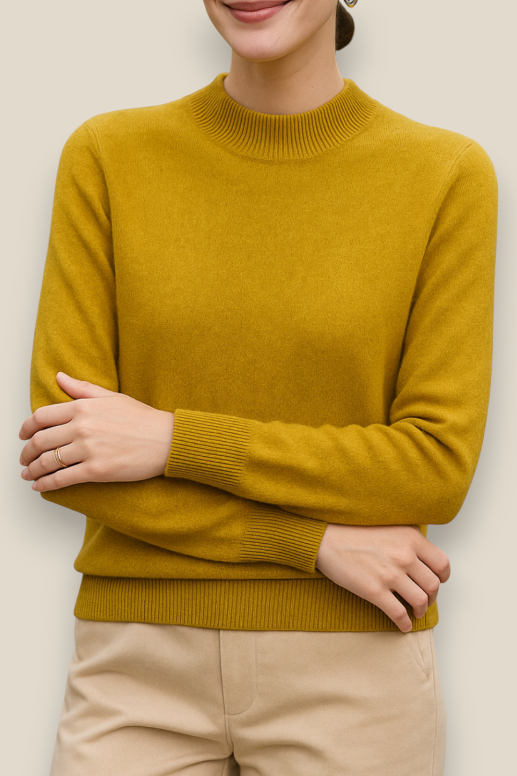 Women’s Merino Wool Jumper - Soft Knit Mock Neck Pullover Sweater