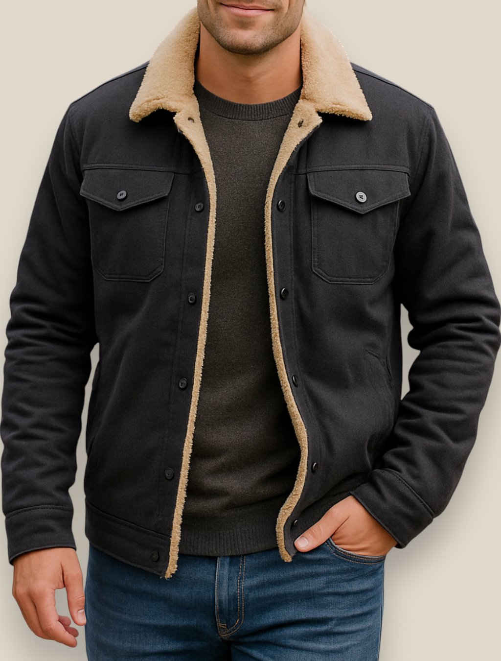 Men’s Winter Fleece Lined Jacket, Thick Warm Plush Coat, Casual Winter Outerwear