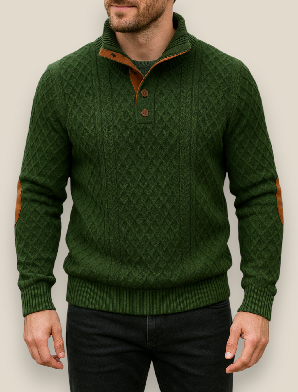 Men’s Jacquard Knit Jumper, Quilted Long Sleeve Sweater, Warm Casual Top