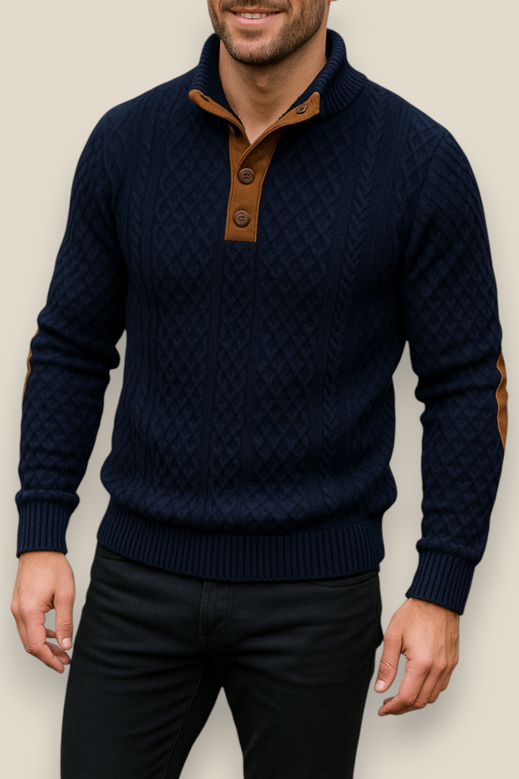 Men’s Jacquard Knit Jumper - Long Sleeve Collared Sweater