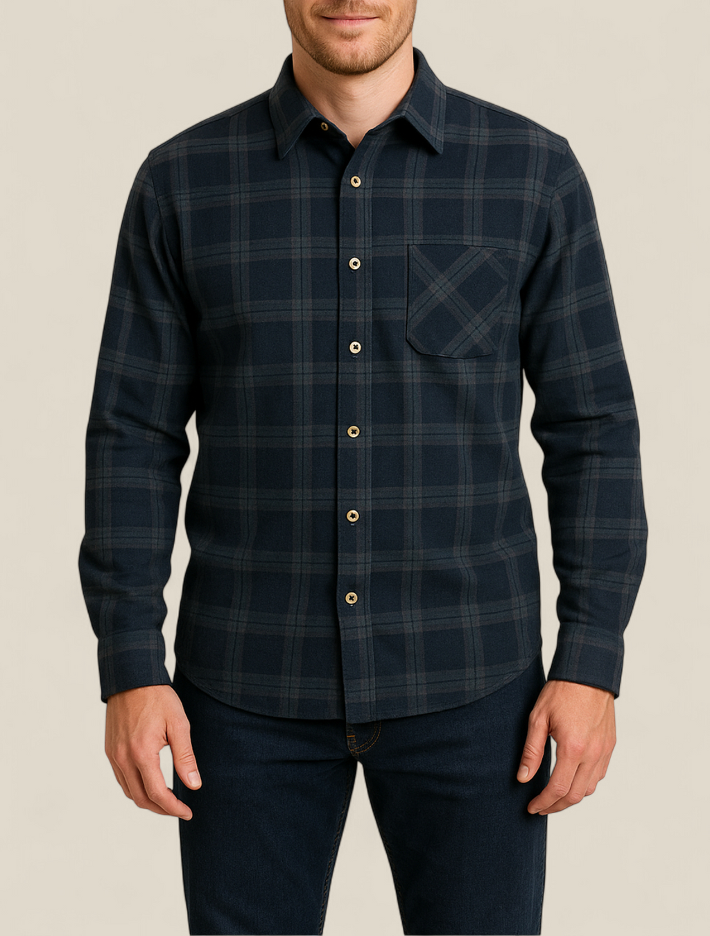 Men’s Flannel Shirt - Long Sleeve Plaid Top, Cotton Button Up Sweater