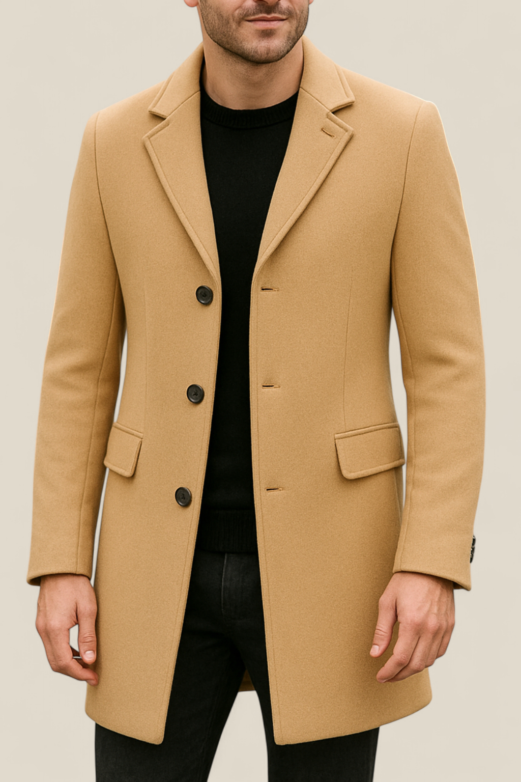 Men’s Long Trench Coat - Casual Single-Breasted Lightweight Jacket